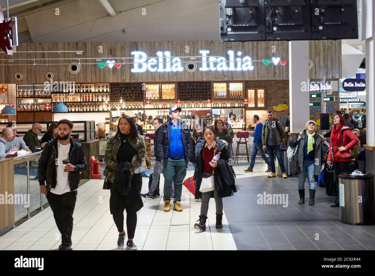 Branch of Bella Italia restaurant in the airside terminal of Luton Airport. The chain is part of the Casual Dining Group. Stock Photo