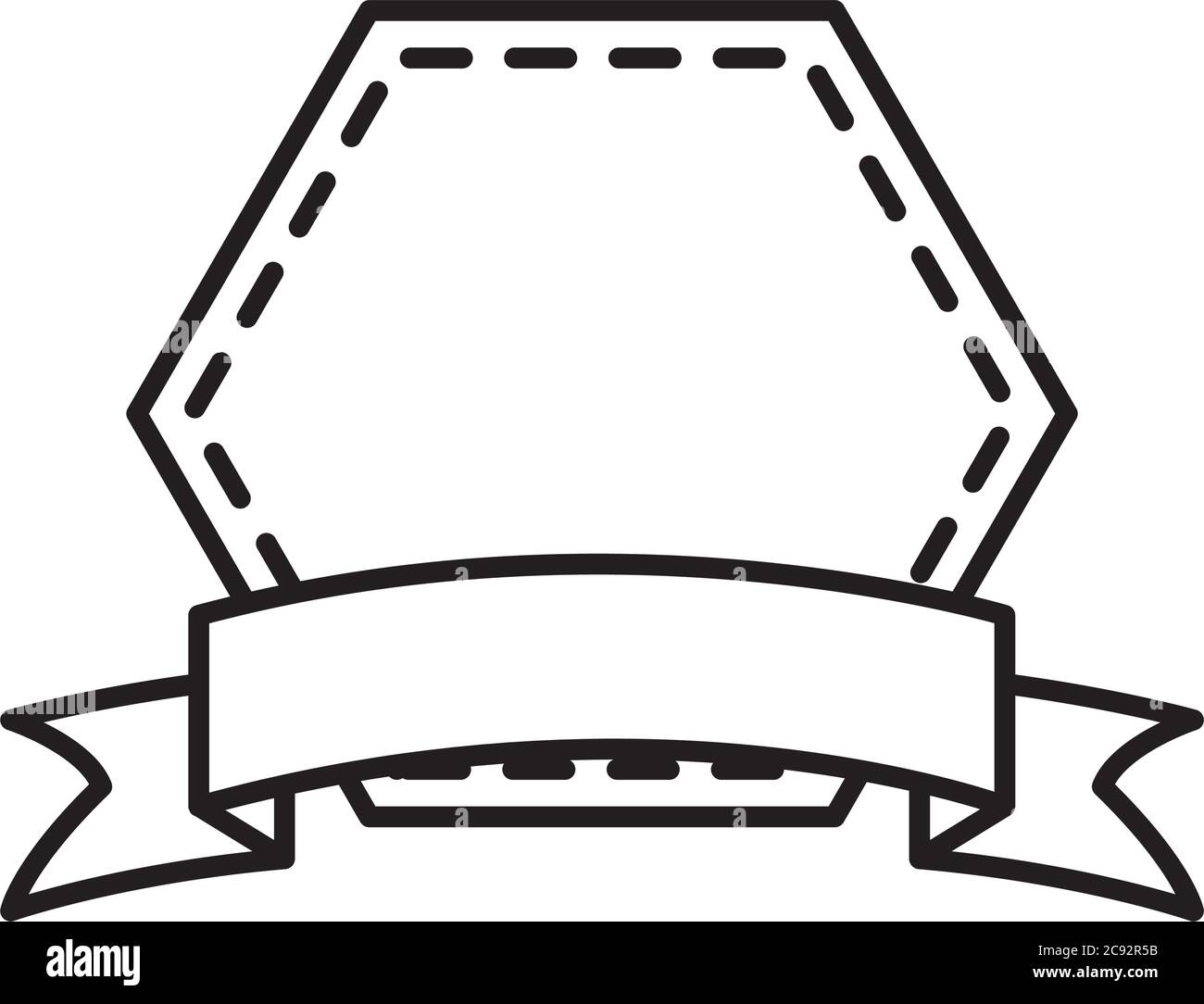 hexagone frame and ribbon icon over white background, line style ...