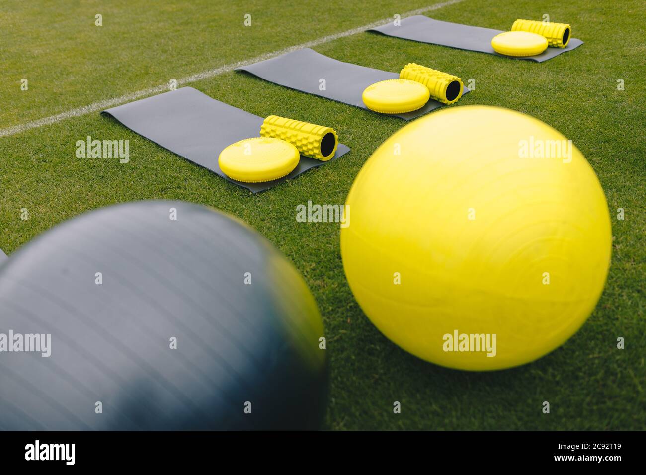 Training mats, foam rollers, cones, trampoline, gym balls and balance