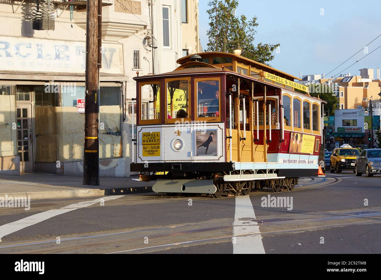 A Cable Car Passes Through North Beach San Francisco, California, USA. Stock Photo