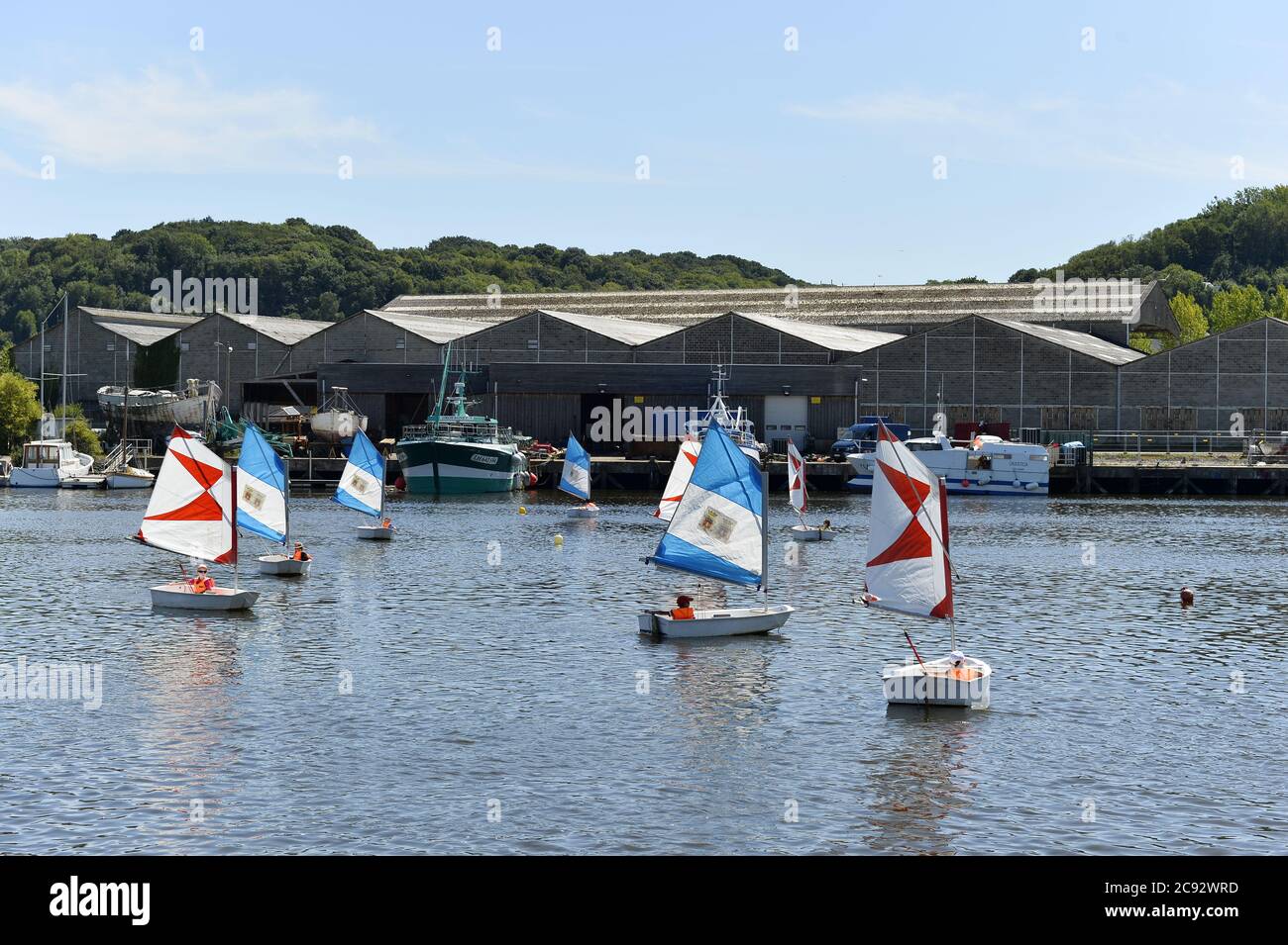 Optimist boats race in Honfleur - Normandy - France Stock Photo
