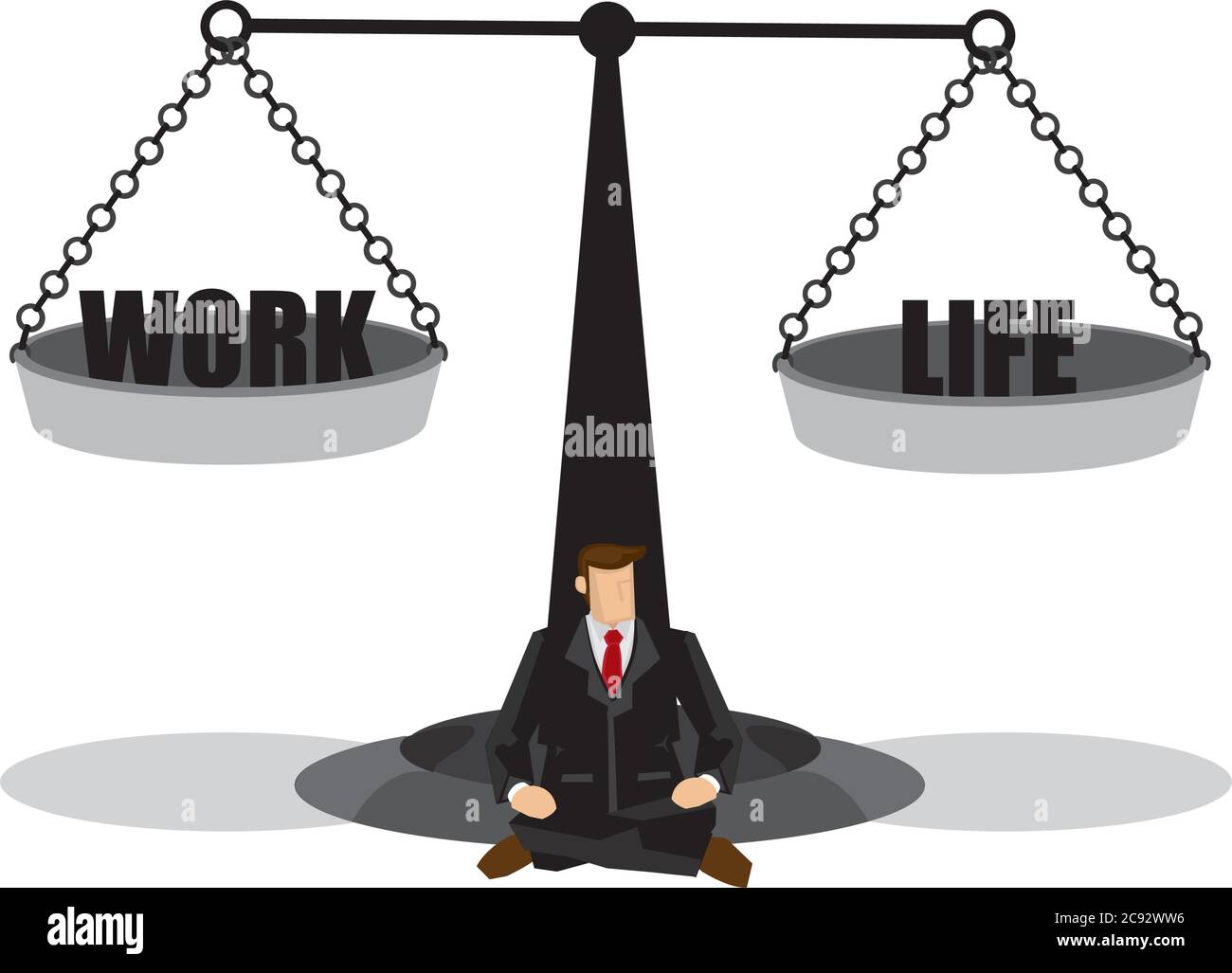 Businessman siting next to a seesaw thinking about work-life balance ...