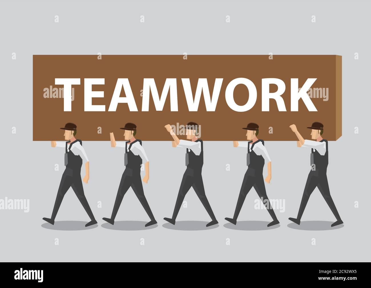 A group of workers working together to transport a text block that says  Teamwork. Cartoon vector illustration on team work concept isolated on  plain b Stock Vector Image & Art - Alamy