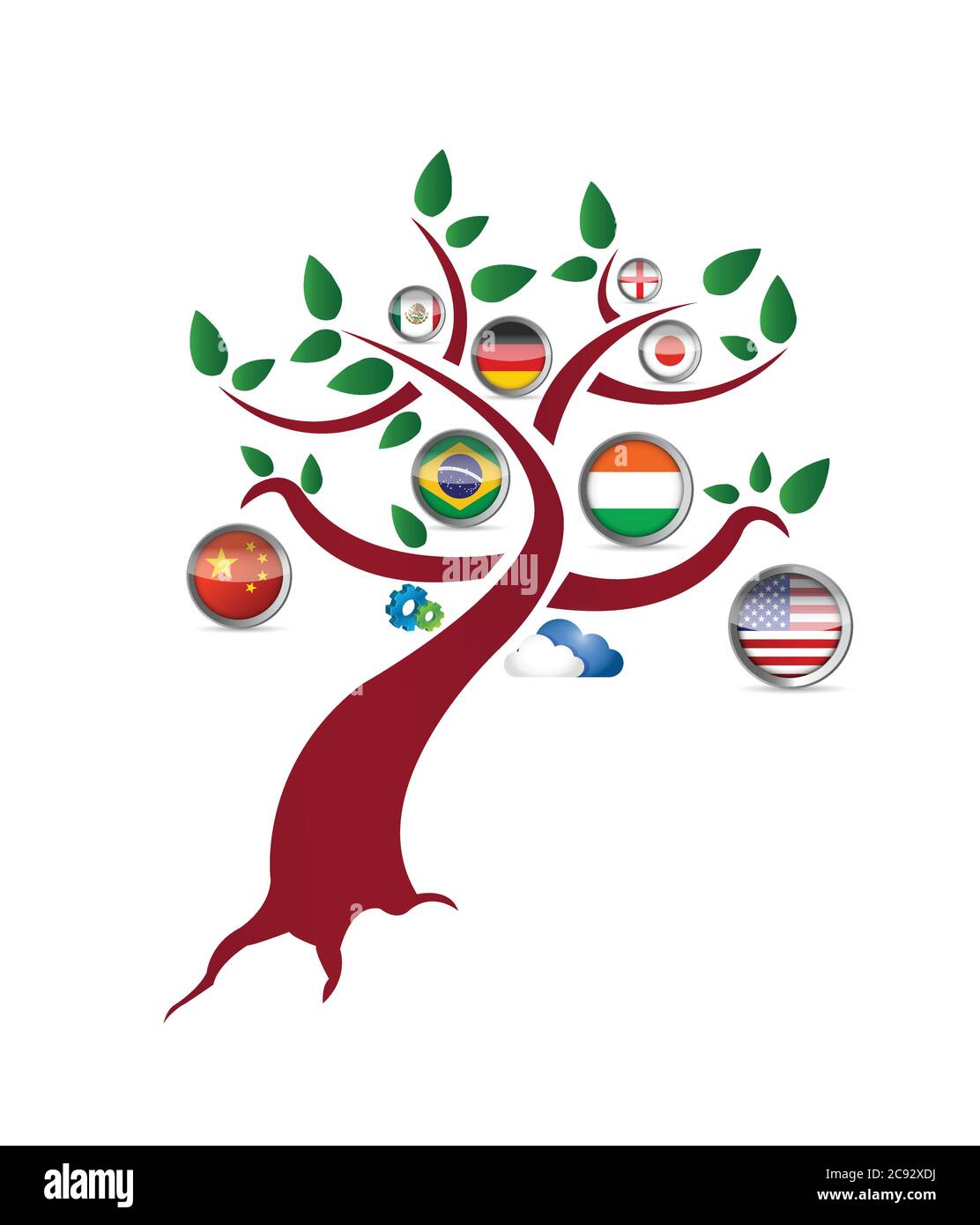 International flag tree illustration design over a white background Stock Vector
