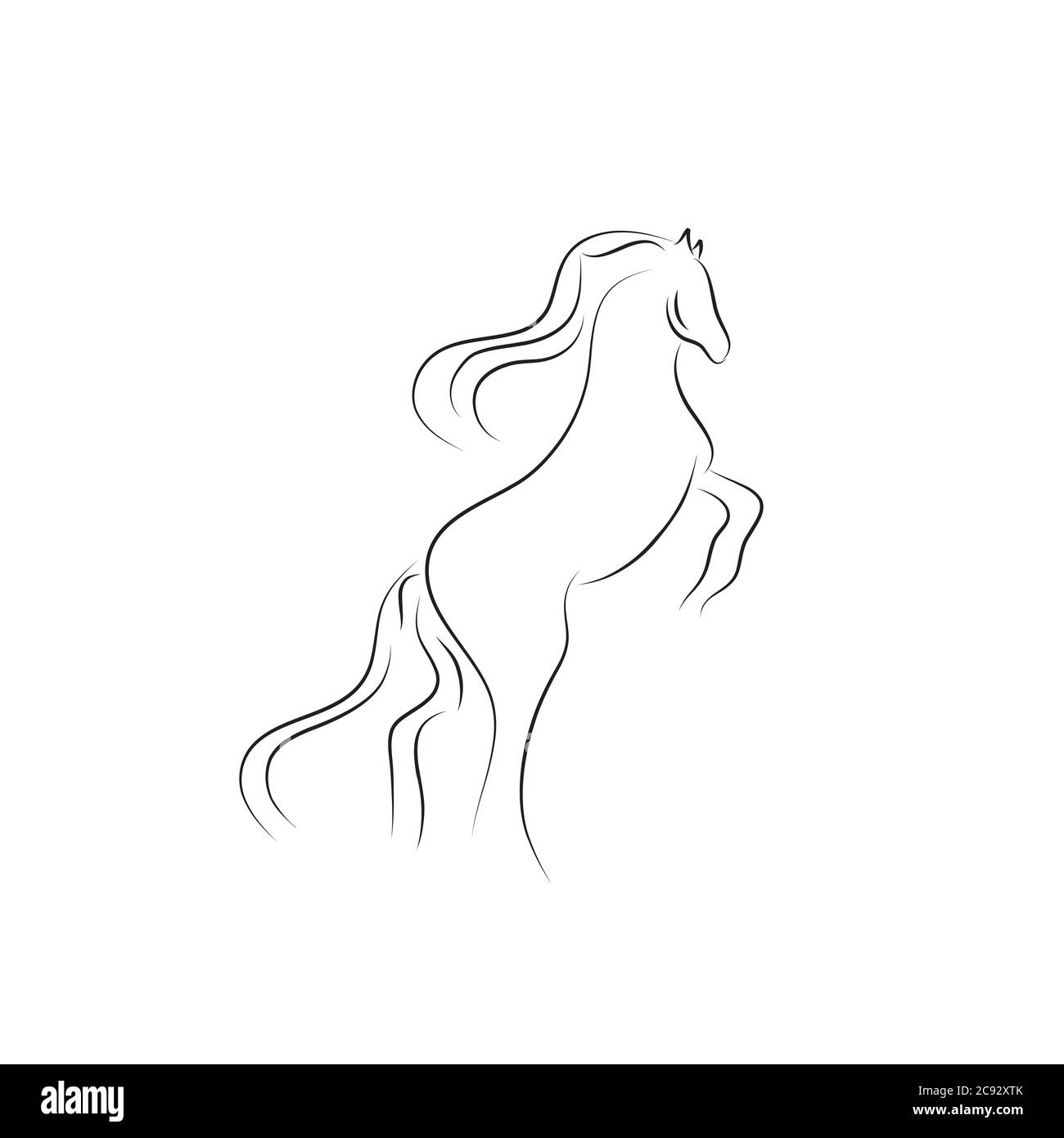 Continuous one line drawing. Horse logo. Black and white vector illustration. Concept for logo, card, banner, poster, flyer Stock Vector