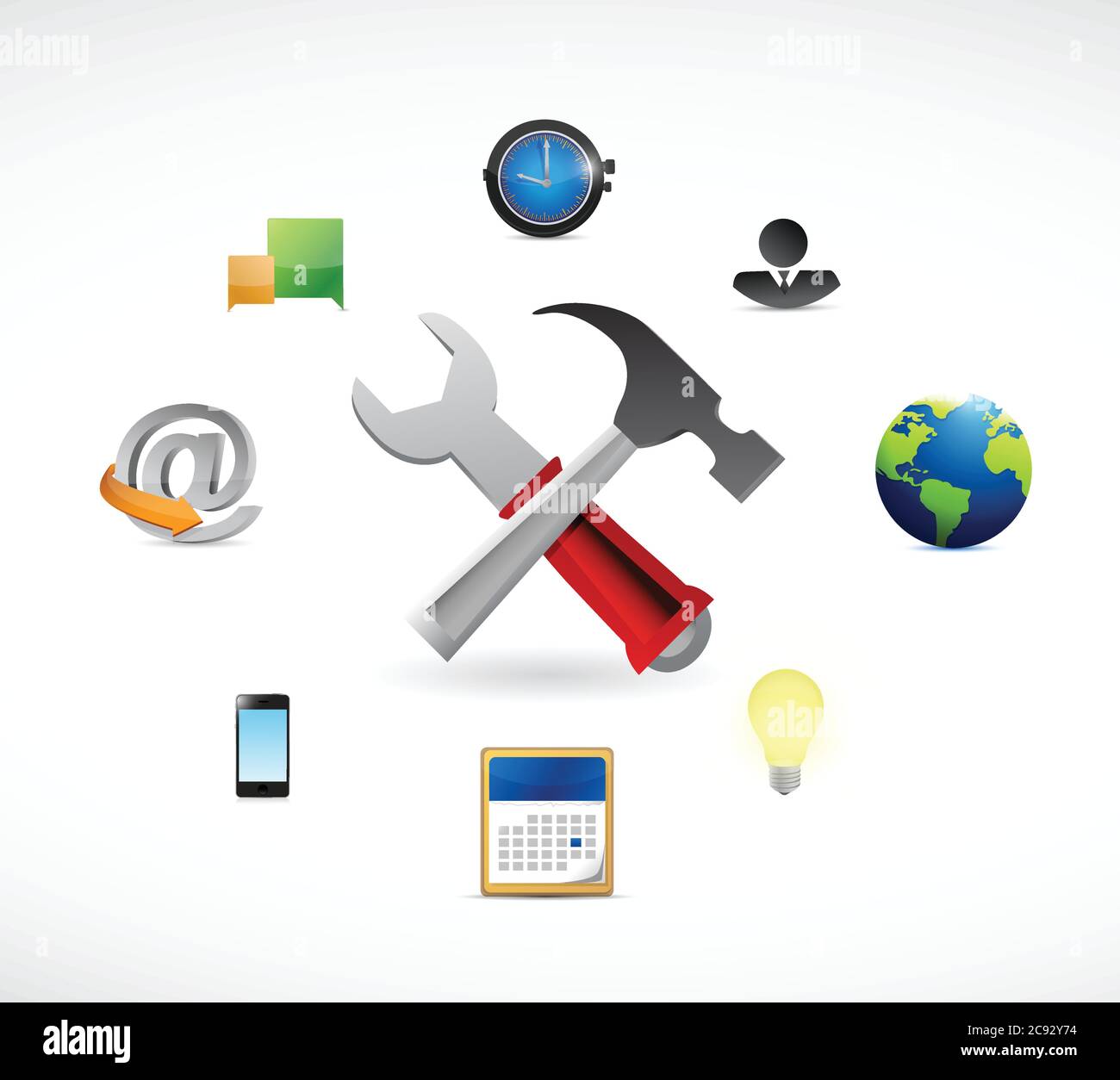 Tools and icons around. illustration design over a white background Stock Vector