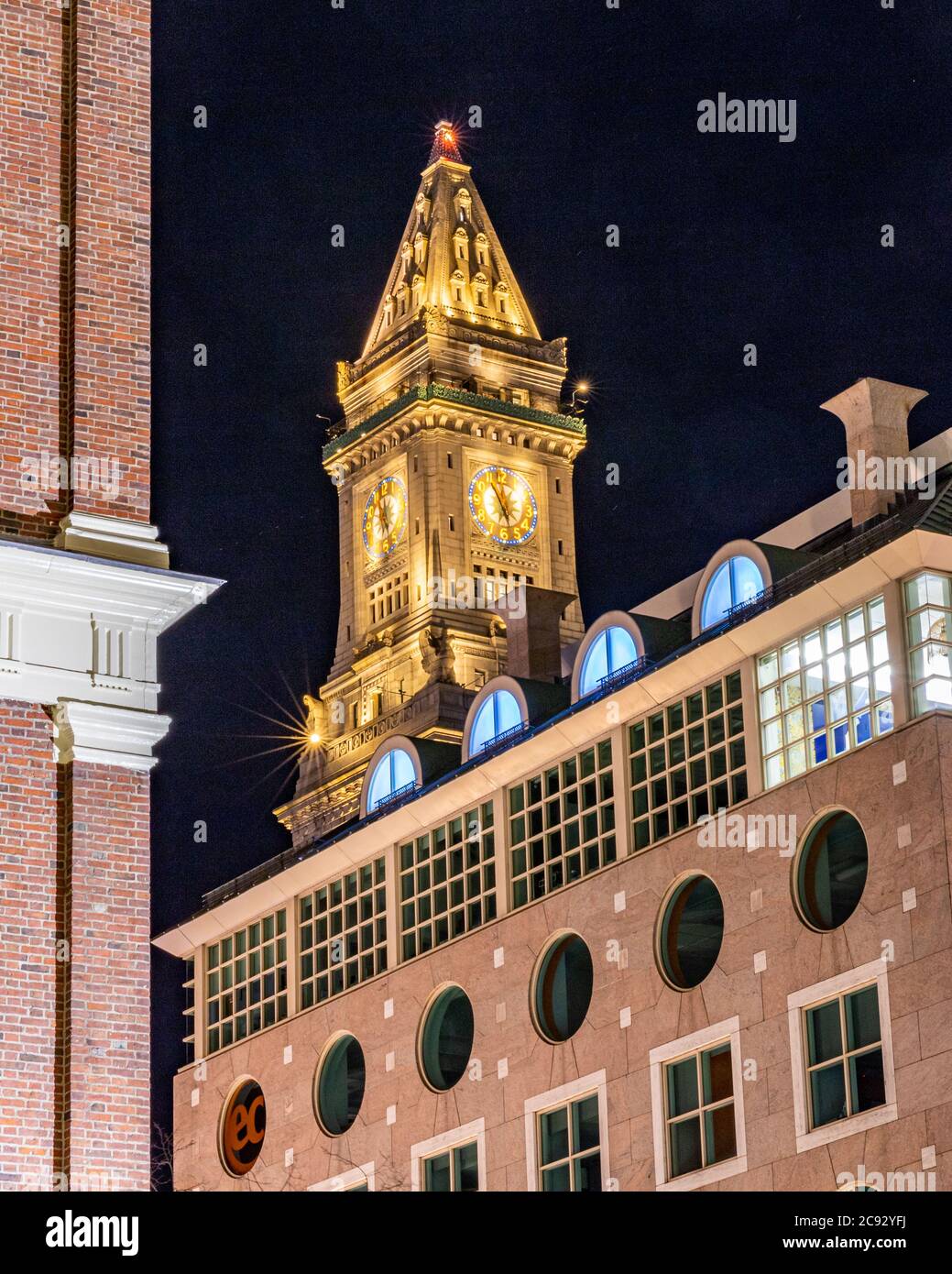 Boston clock tower building at night Stock Photo Alamy