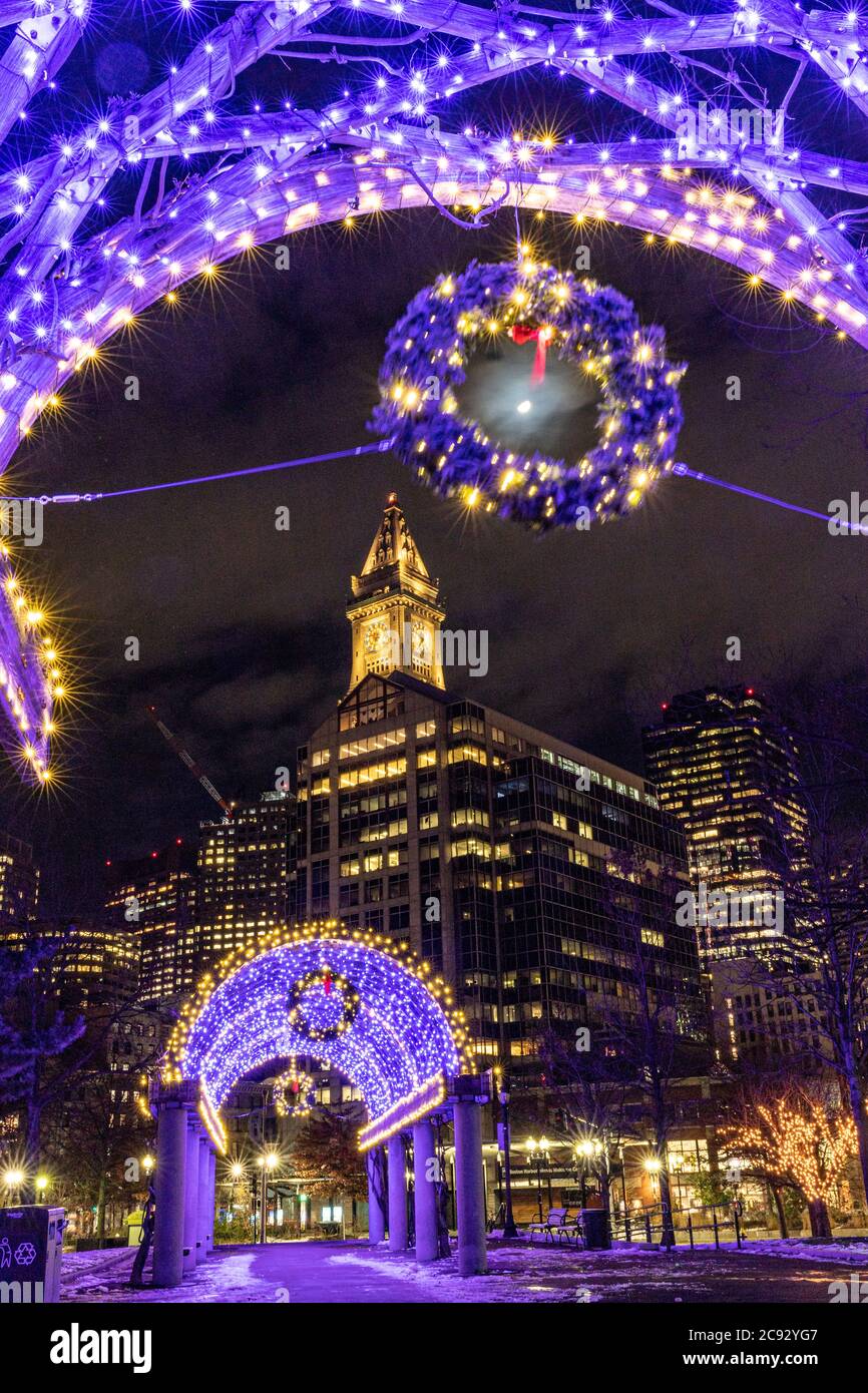 Christmas decorations in downtown Boston Stock Photo Alamy