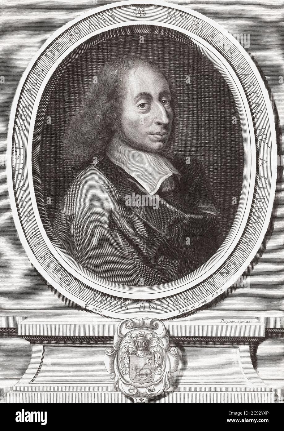 Blaise Pascal, 1623 - 1662. French mathematician, physicist, inventor, writer and Catholic theologian.  After a print by Flemish engraver and publisher Gerard Edelinck. Stock Photo