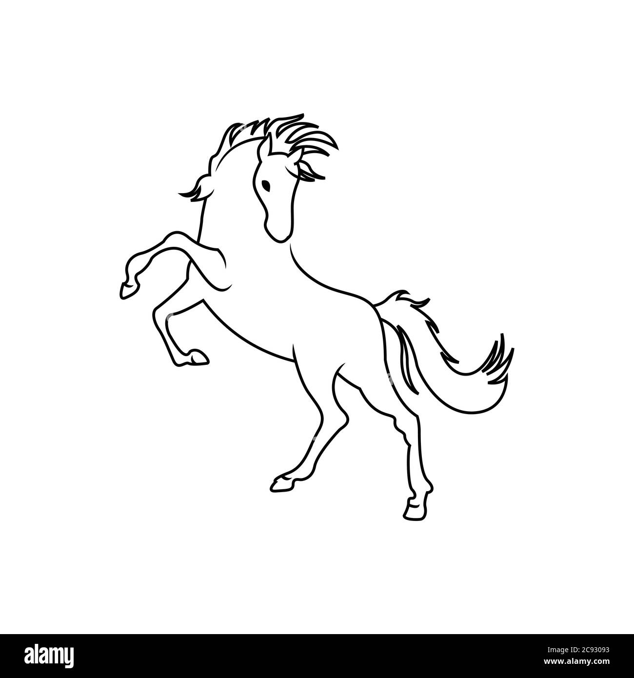 rearing up horse fine vector silhouette and outline - graceful black stallions against white Stock Vector