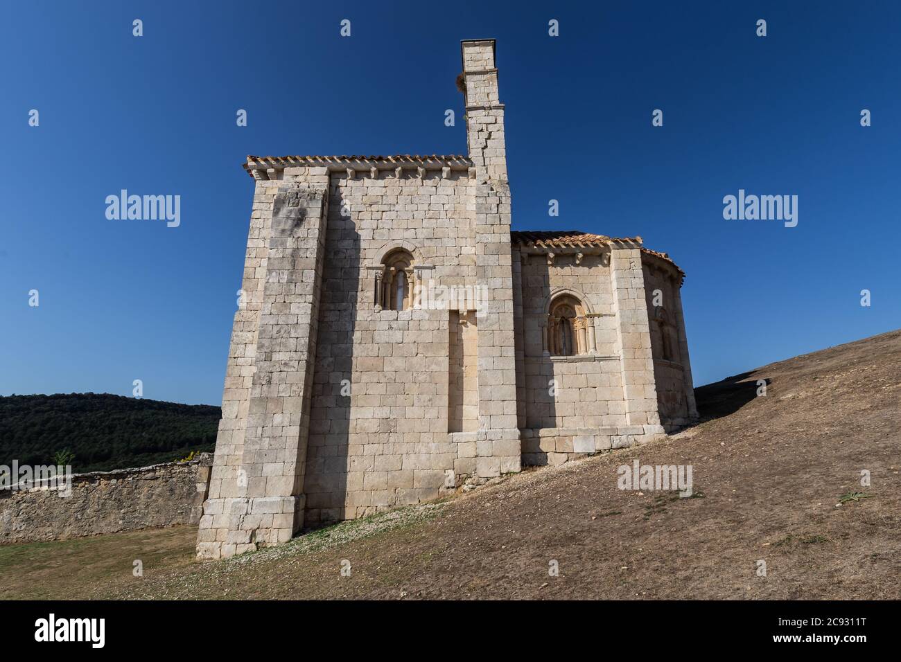 The Romanesque hermitage of San Pantaleon de Losa  in Las Merind Stock Photo