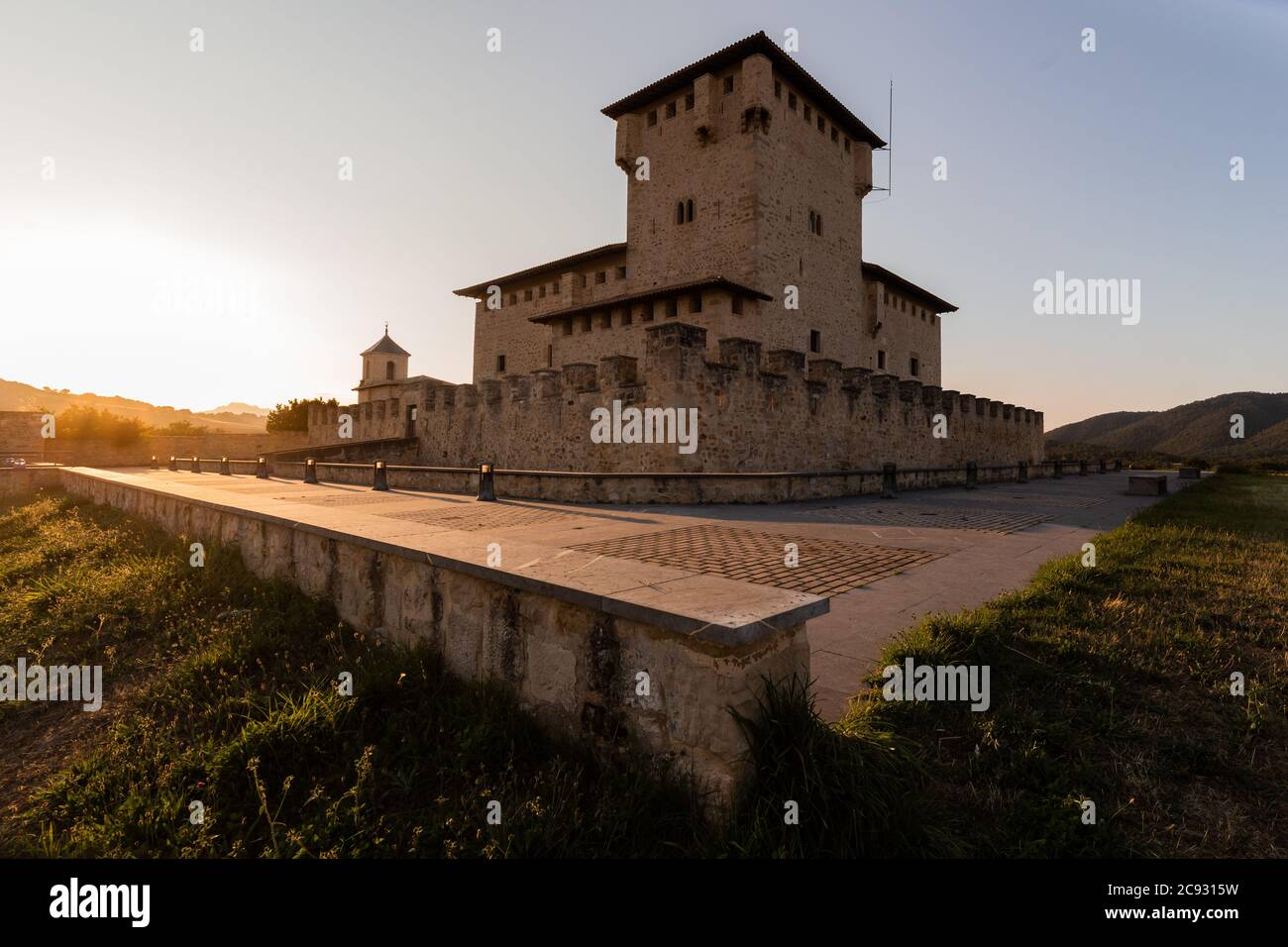 Medieval castle of Varona Tower at sunset, Alava Stock Photo