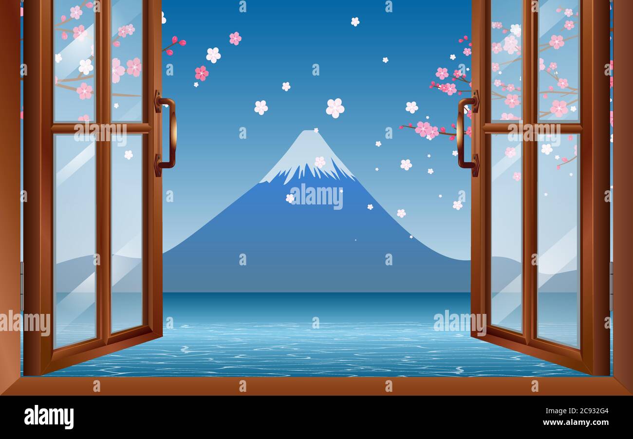 landscape of fuji mountain at the windows Stock Vector