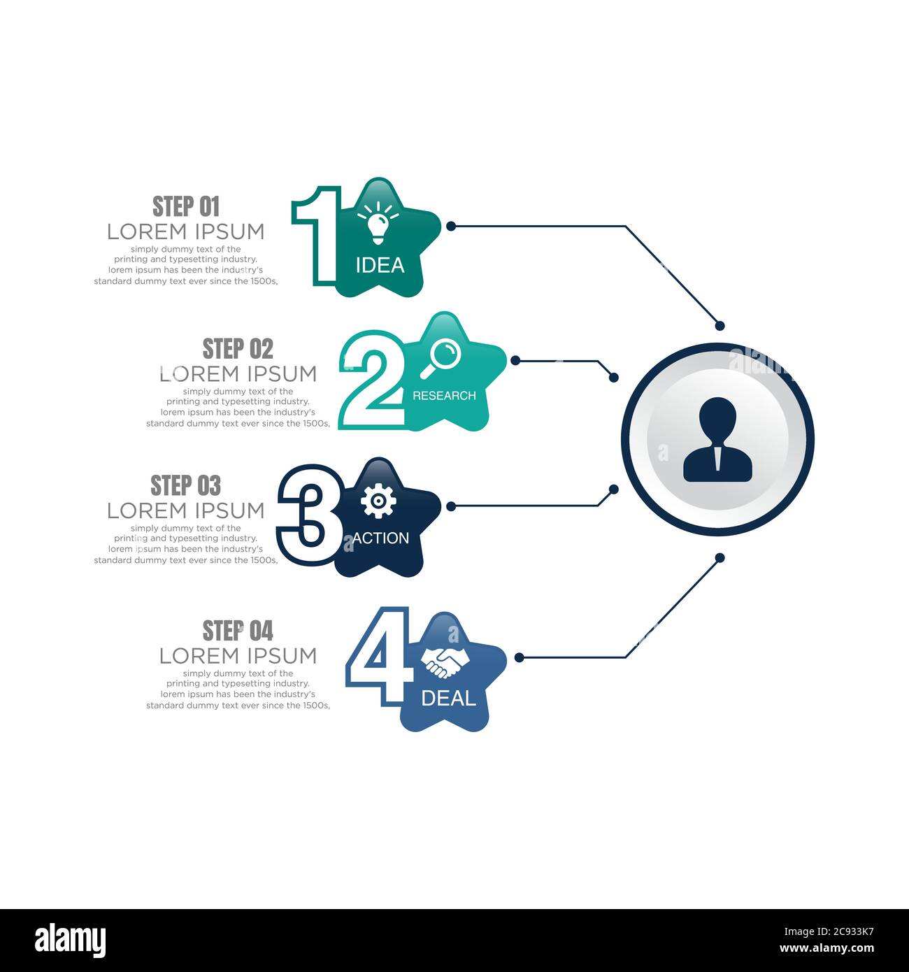 four steps process chart slide template. Business data. Flow, diagram, design. Creative concept for infographic, presentation. Can be used for topics Stock Vector
