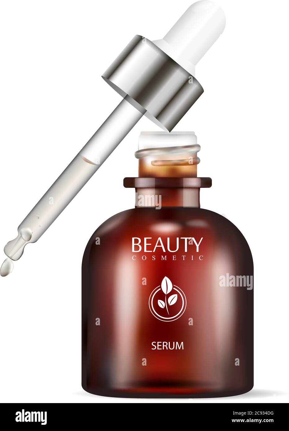 Brown glass dropper bottle for serum. Medical container for liquid