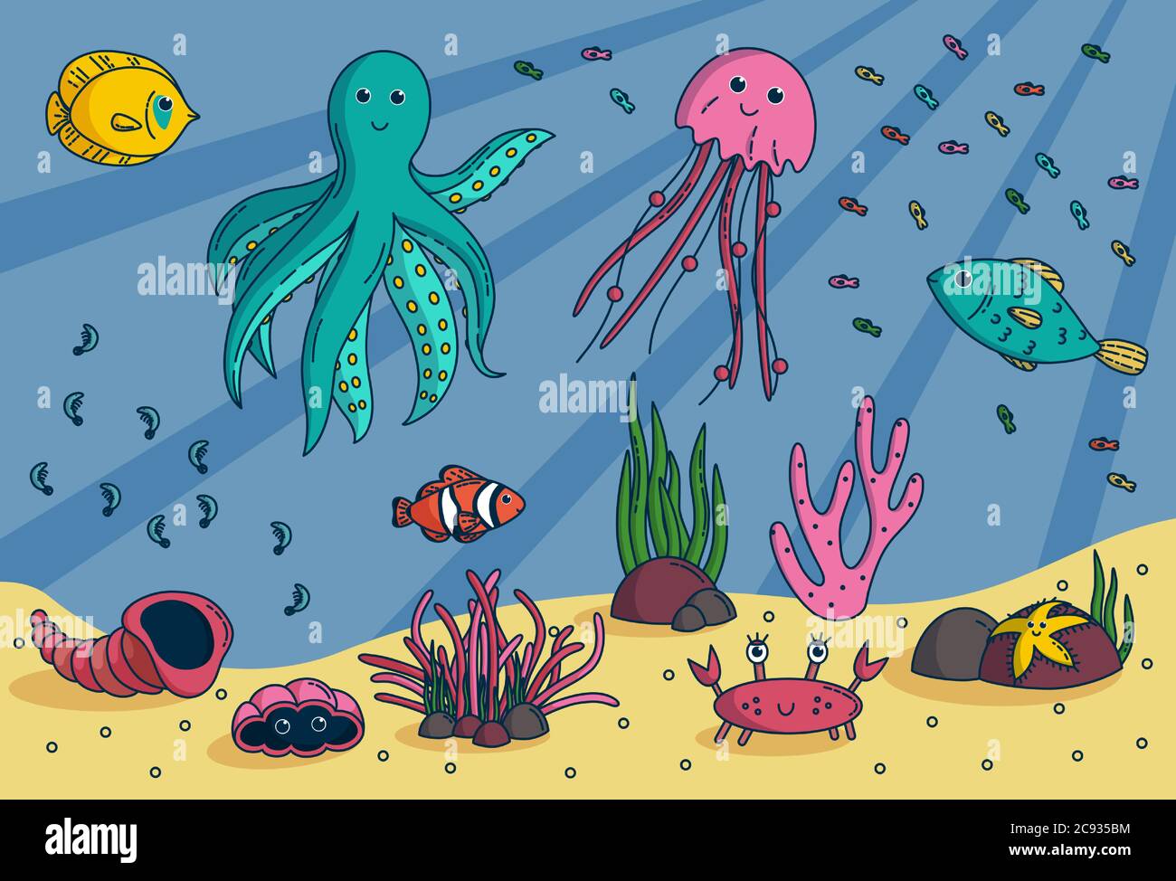 Tropical sea animals. Vector illustration in cute cartoon style Stock  Vector Image & Art - Alamy