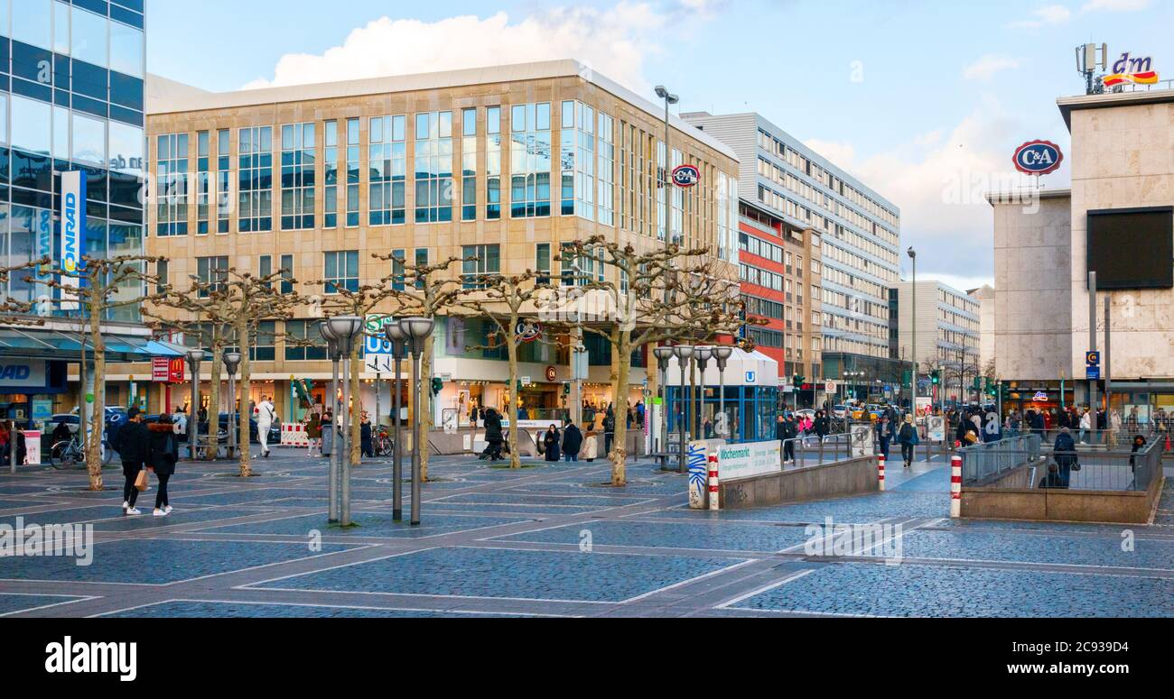 Frankfurt am Main city centre. Panoramic view of the Konstablerwache square, part of the Frankfurt city centre. Germany. Stock Photo