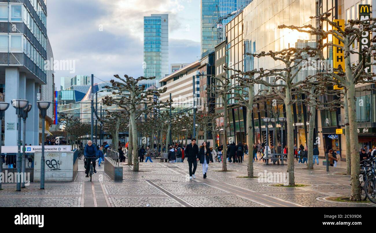 Frankfurt am Main. View of the Zeil street, a major shopping street and part of the Frankfurt city centre. Germany. Stock Photo