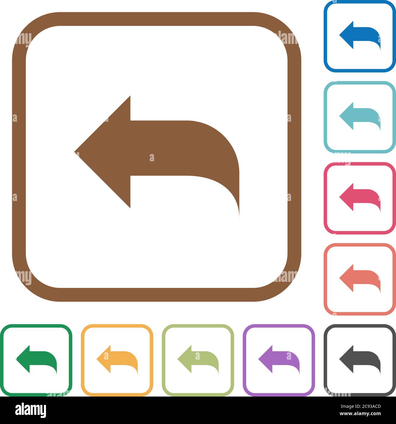 Reply to mail simple icons in color rounded square frames on white background Stock Vector