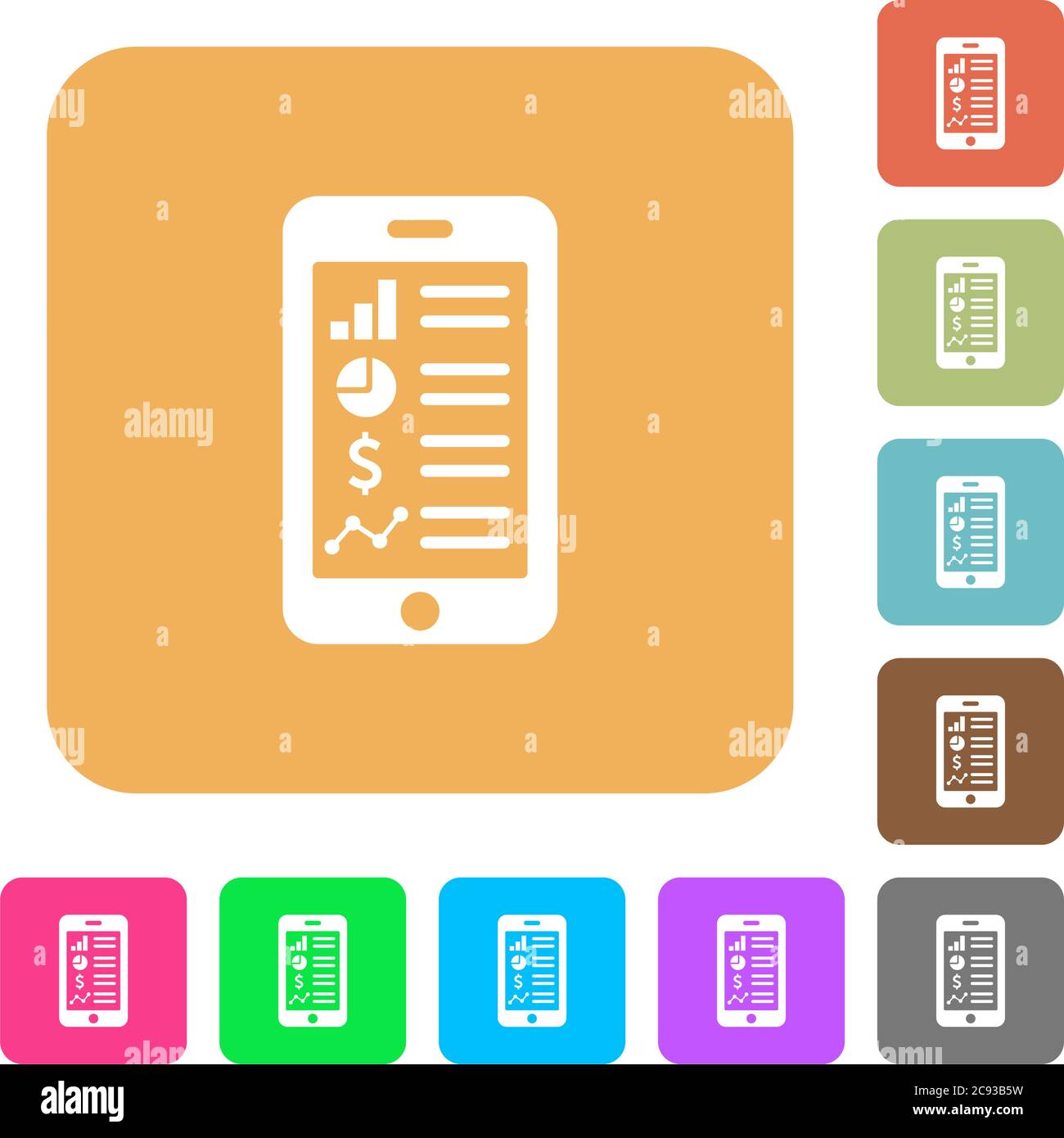 Mobile applications flat icons on rounded square vivid color ...