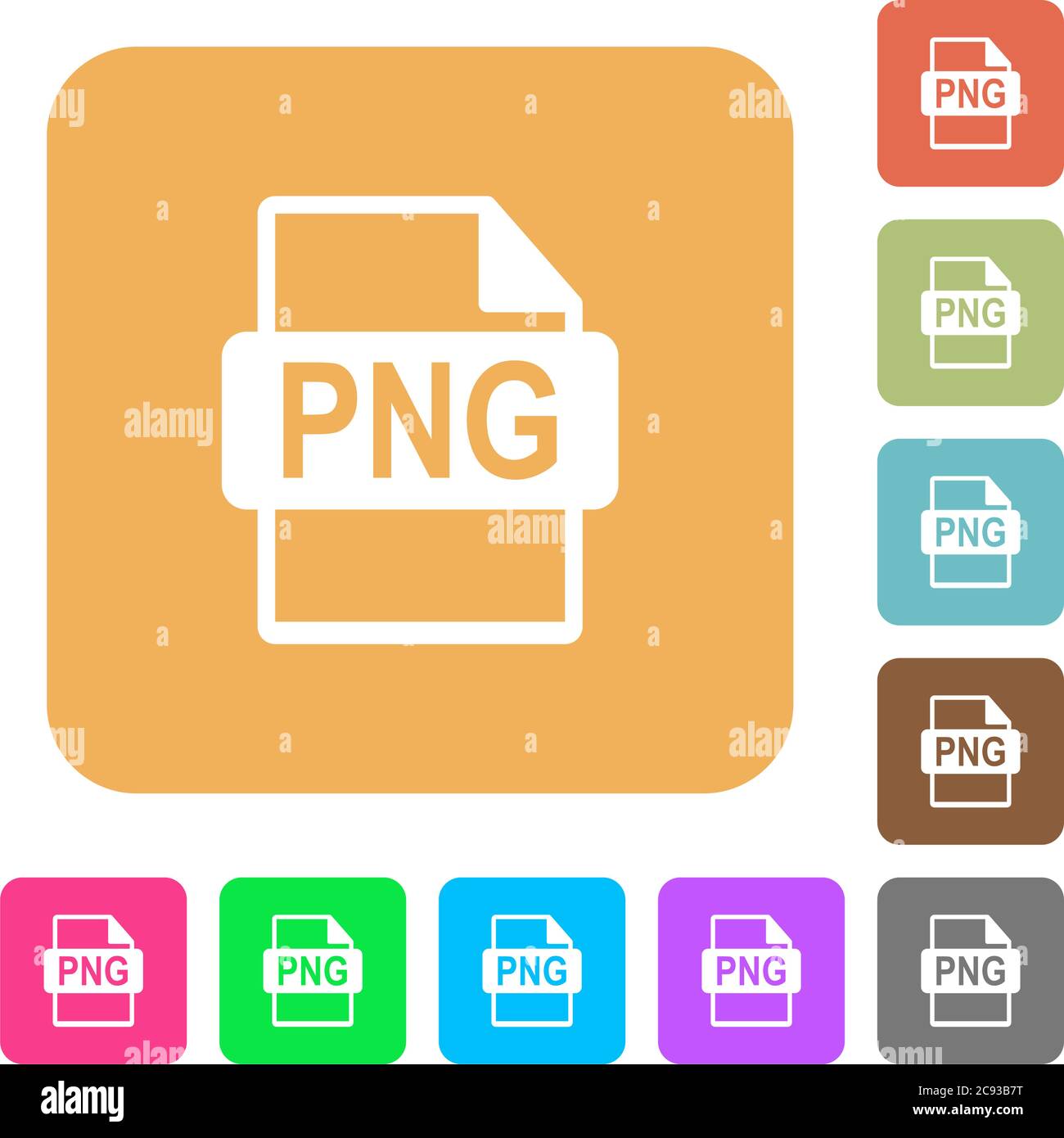 PNG file format flat icons on rounded square vivid color backgrounds ...