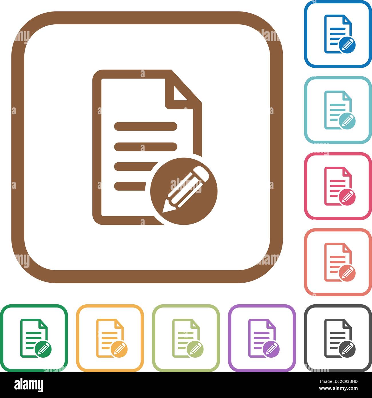 Edit document simple icons in color rounded square frames on white background Stock Vector