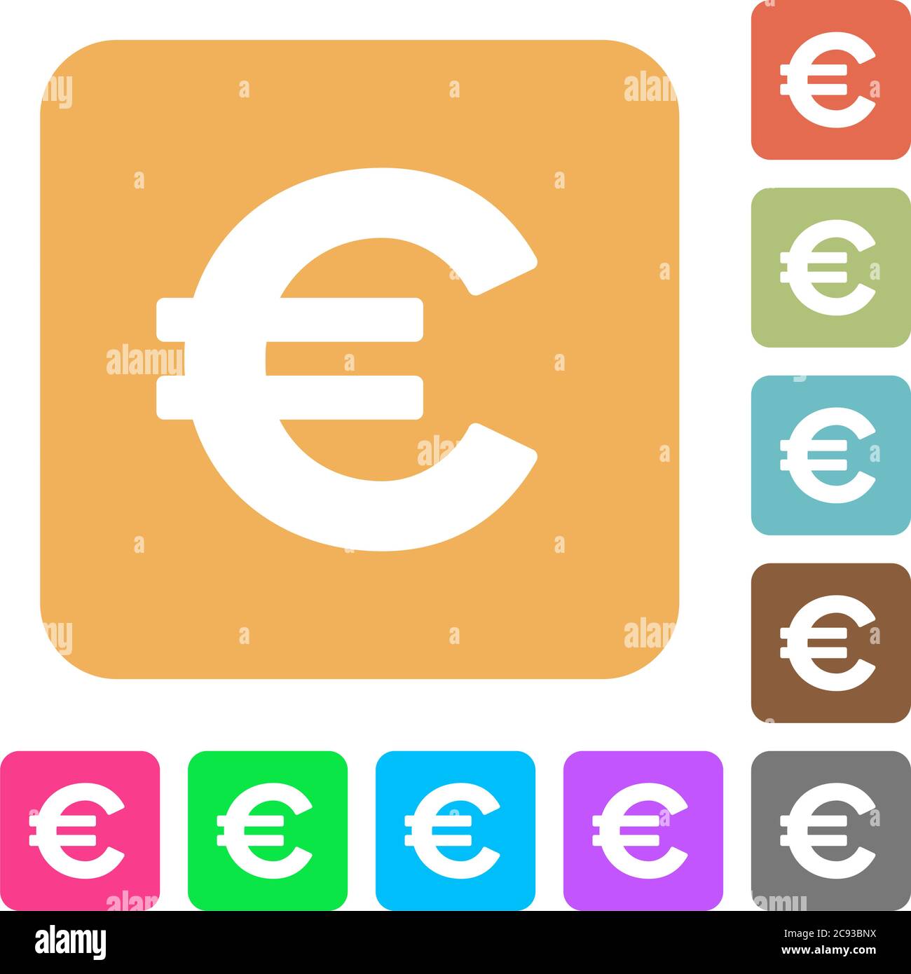 Euro sign flat icons on rounded square vivid color backgrounds Stock ...