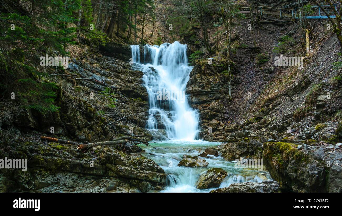 Mystic mountain waterfall time exposure Stock Photo
