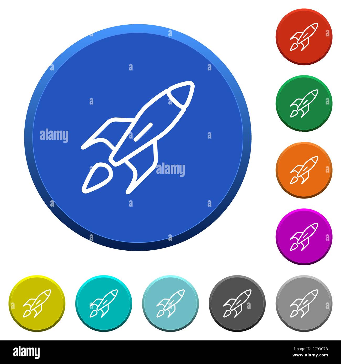 Launched rocket round color beveled buttons with smooth surfaces and ...