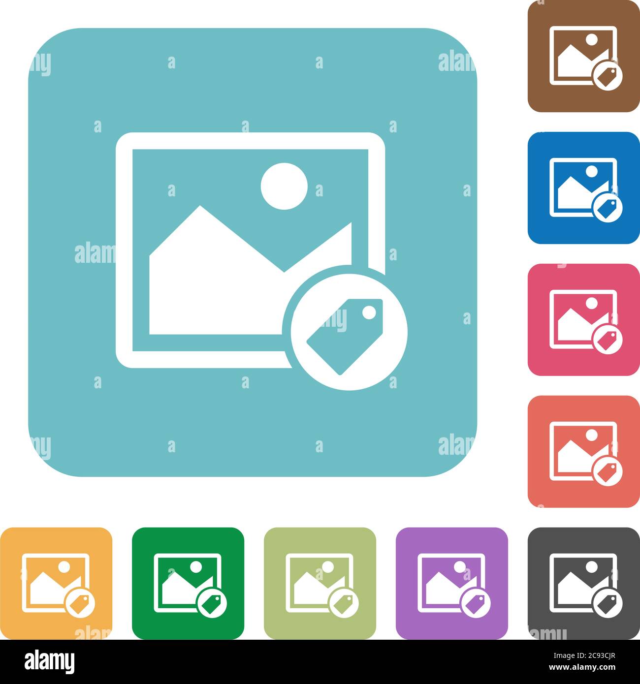 Image tagging white flat icons on color rounded square backgrounds Stock Vector
