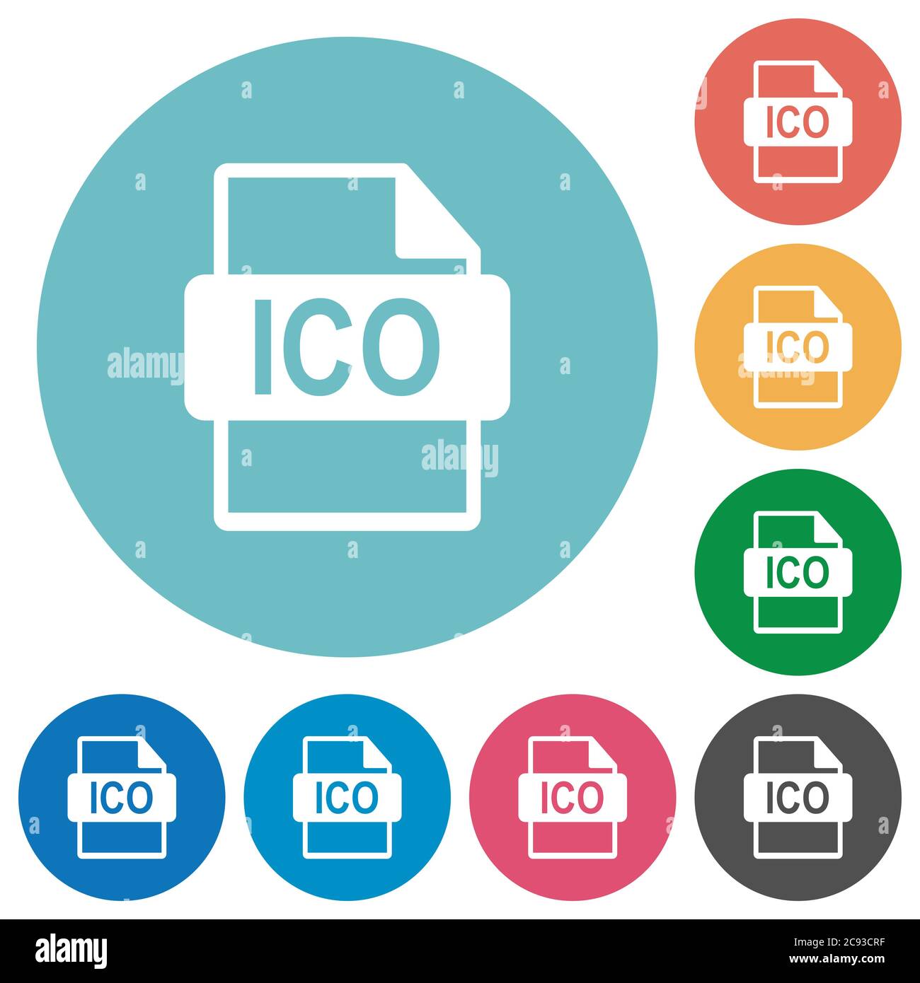 ICO file format flat white icons on round color backgrounds Stock ...