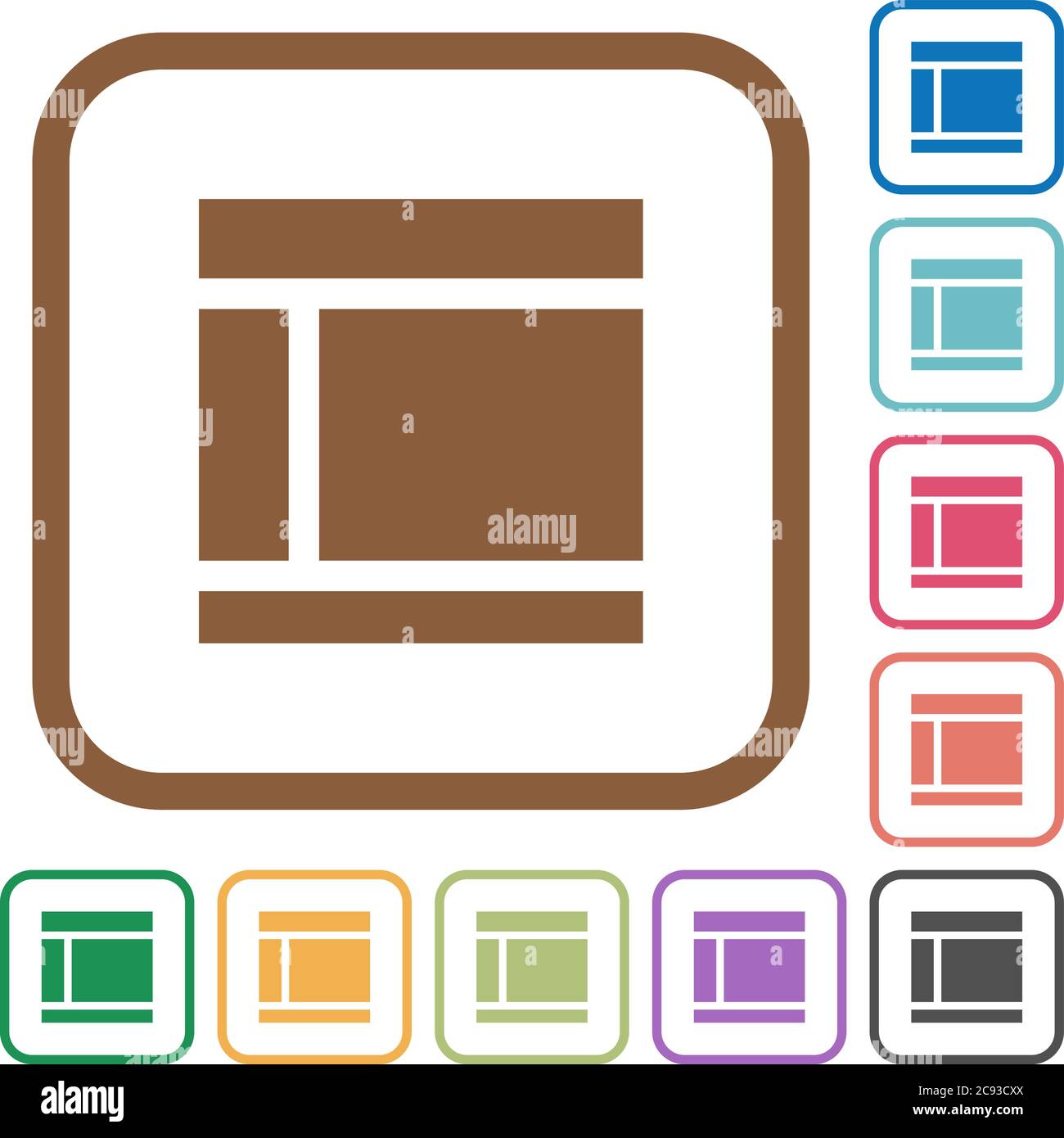 Two columned web layout simple icons in color rounded square frames on ...