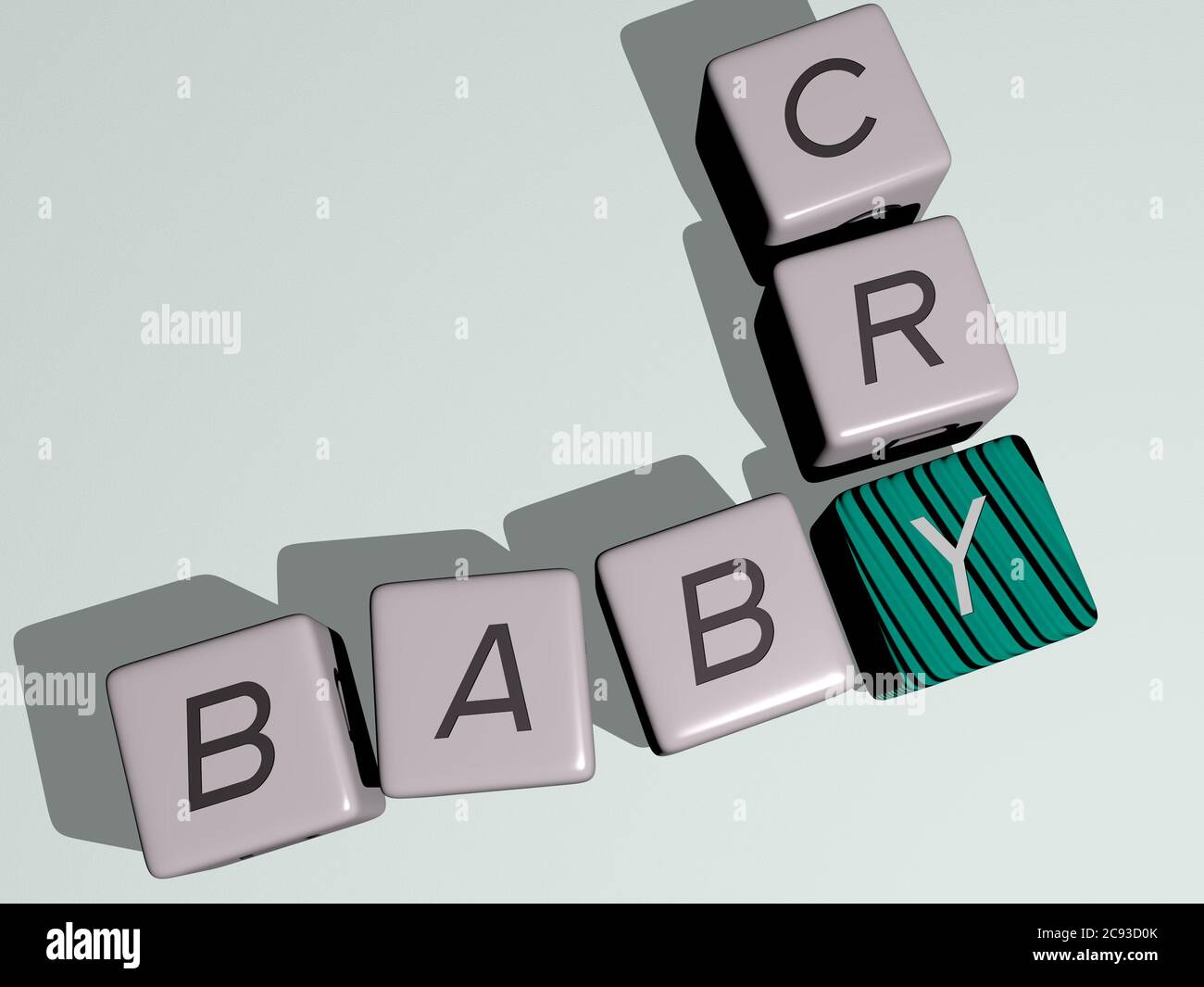 crosswords of baby cry arranged by cubic letters on a mirror floor