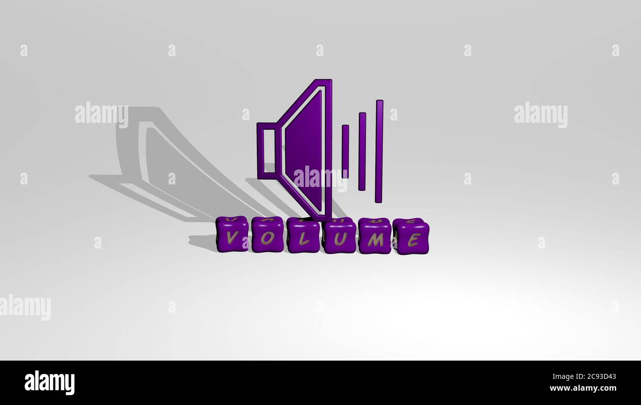 3D illustration of volume graphics and text made by metallic dice ...