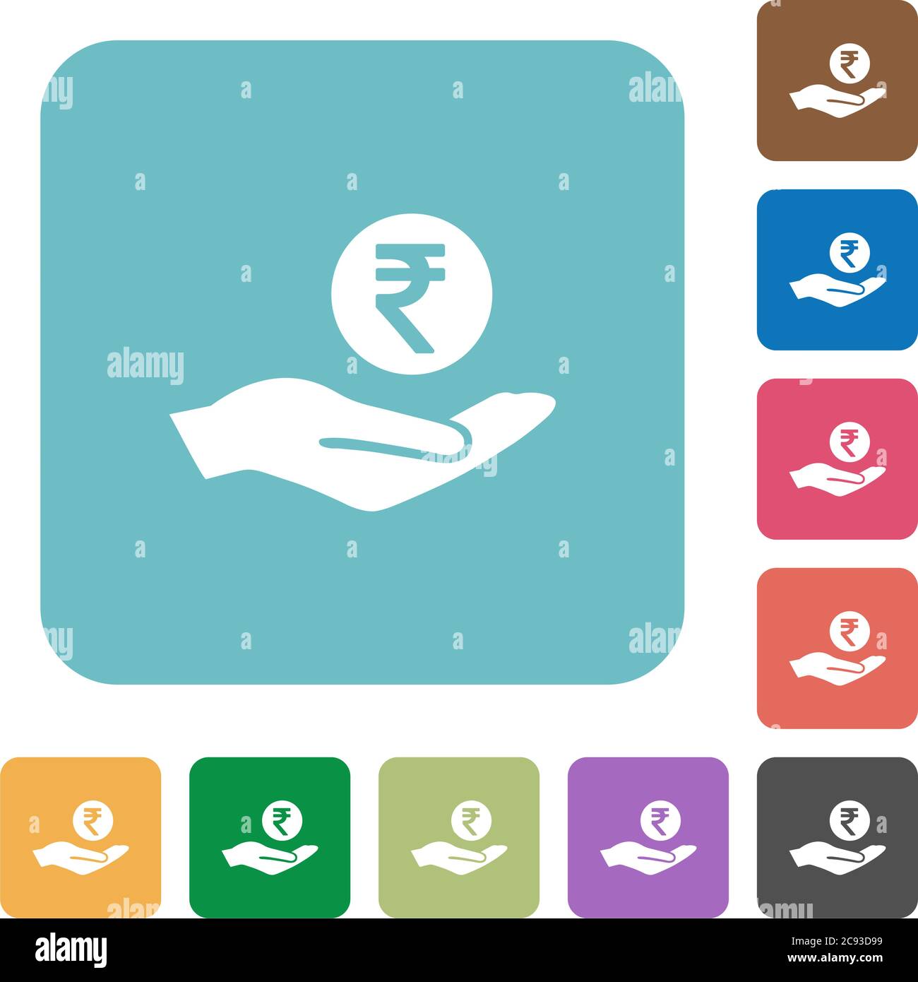 Rupee earnings white flat icons on color rounded square backgrounds ...