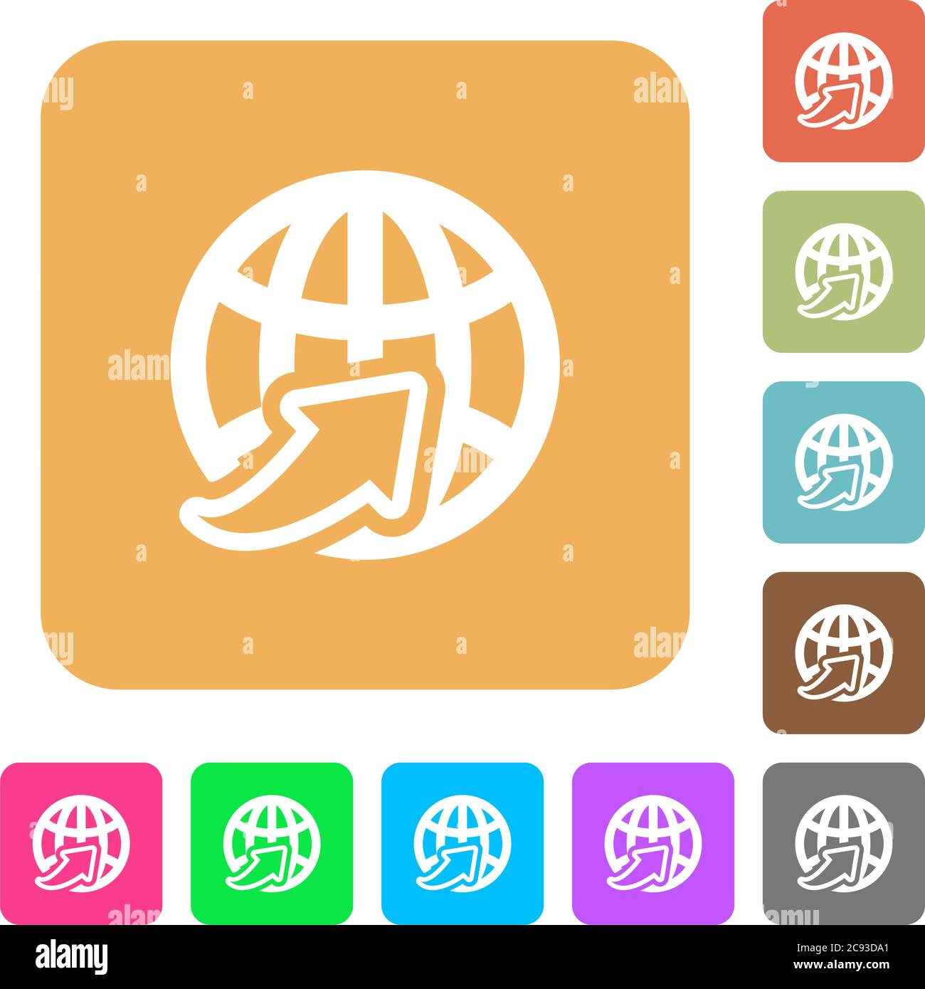 Worldwide flat icons on rounded square vivid color backgrounds Stock ...