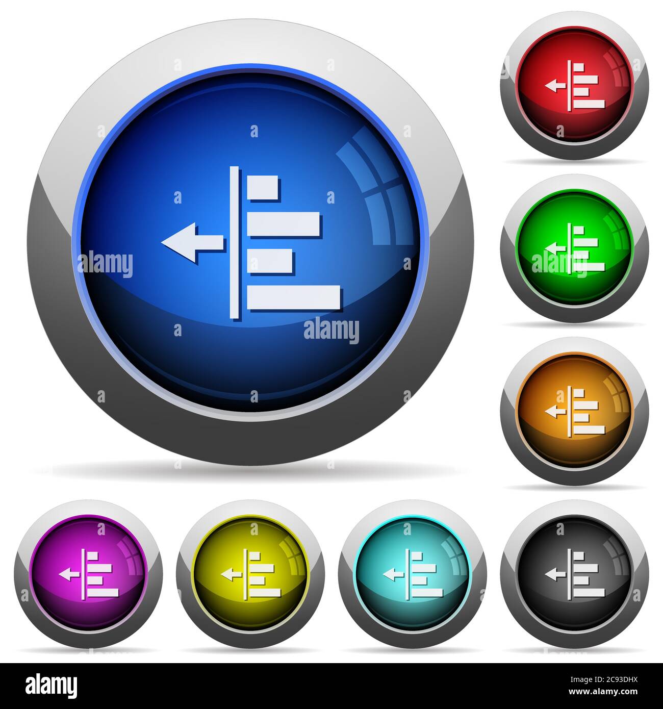Decrease left indentation of content icons in round glossy buttons with steel frames Stock Vector