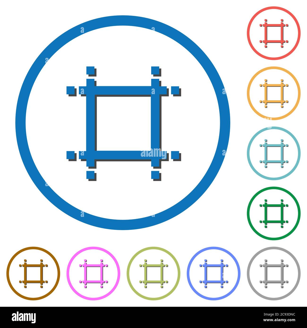 Adjust canvas size flat color vector icons with shadows in round ...