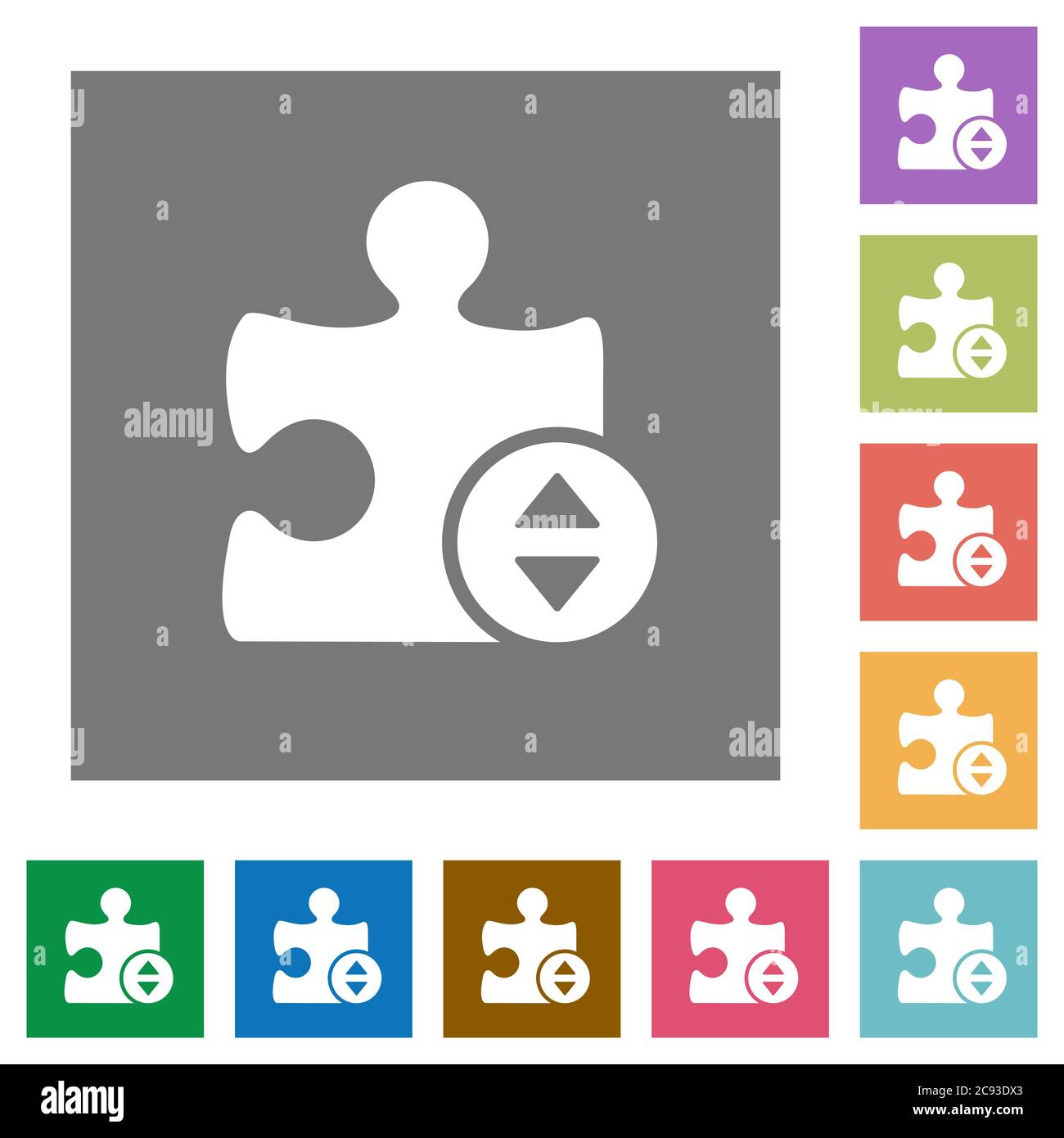 Plugin fine tune flat icons on simple color square backgrounds Stock Vector