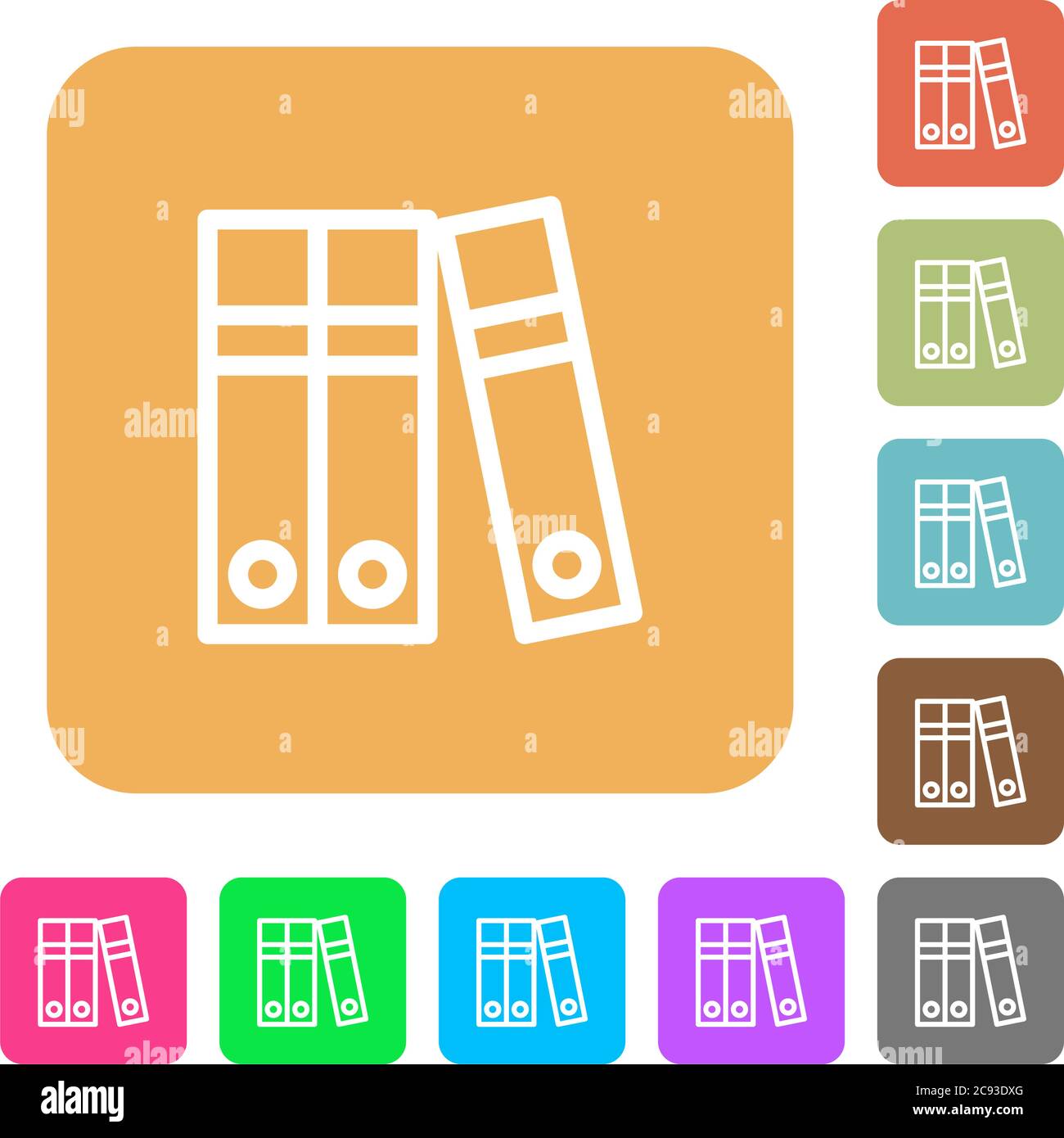 Document folders flat icons on rounded square vivid color backgrounds. Stock Vector