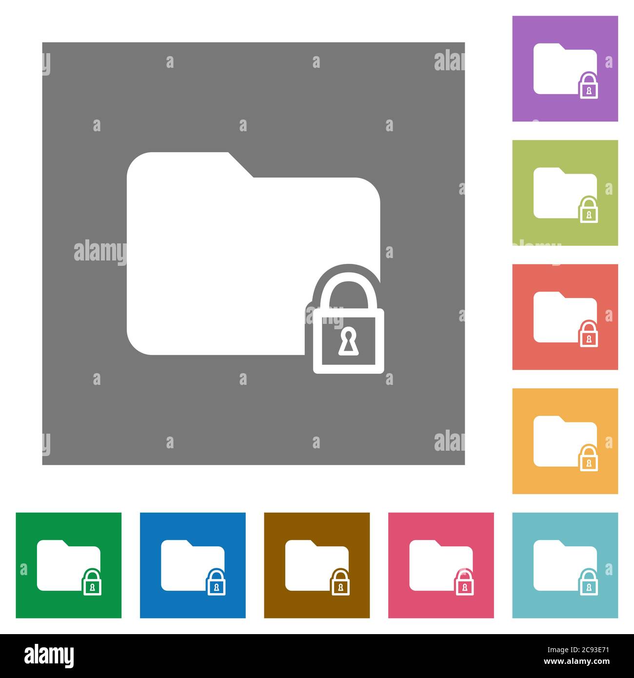 Locked folder flat icons on simple color square backgrounds Stock Vector