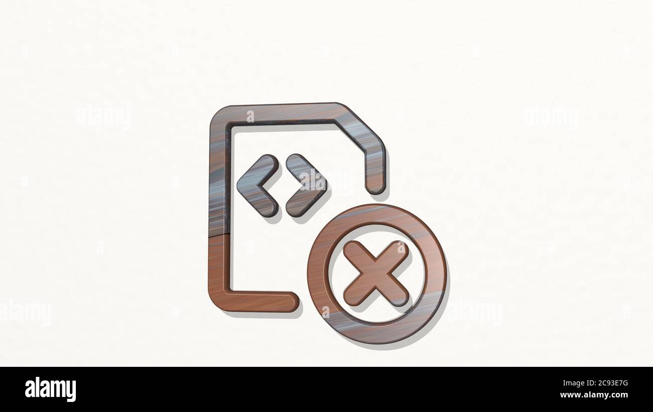 FILE CODE REMOVE on the wall. 3D illustration of metallic sculpture ...