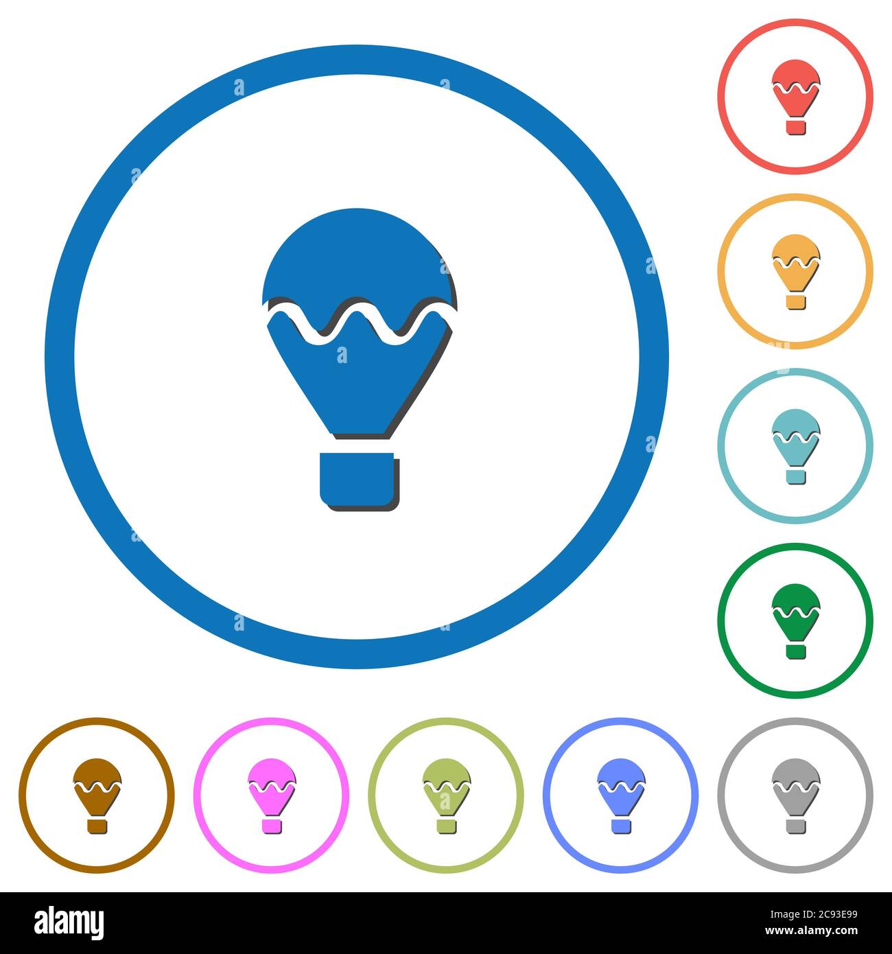 Air balloon flat color vector icons with shadows in round outlines on ...