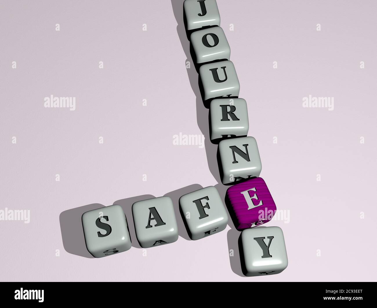crosswords of safe journey arranged by cubic letters on a mirror floor