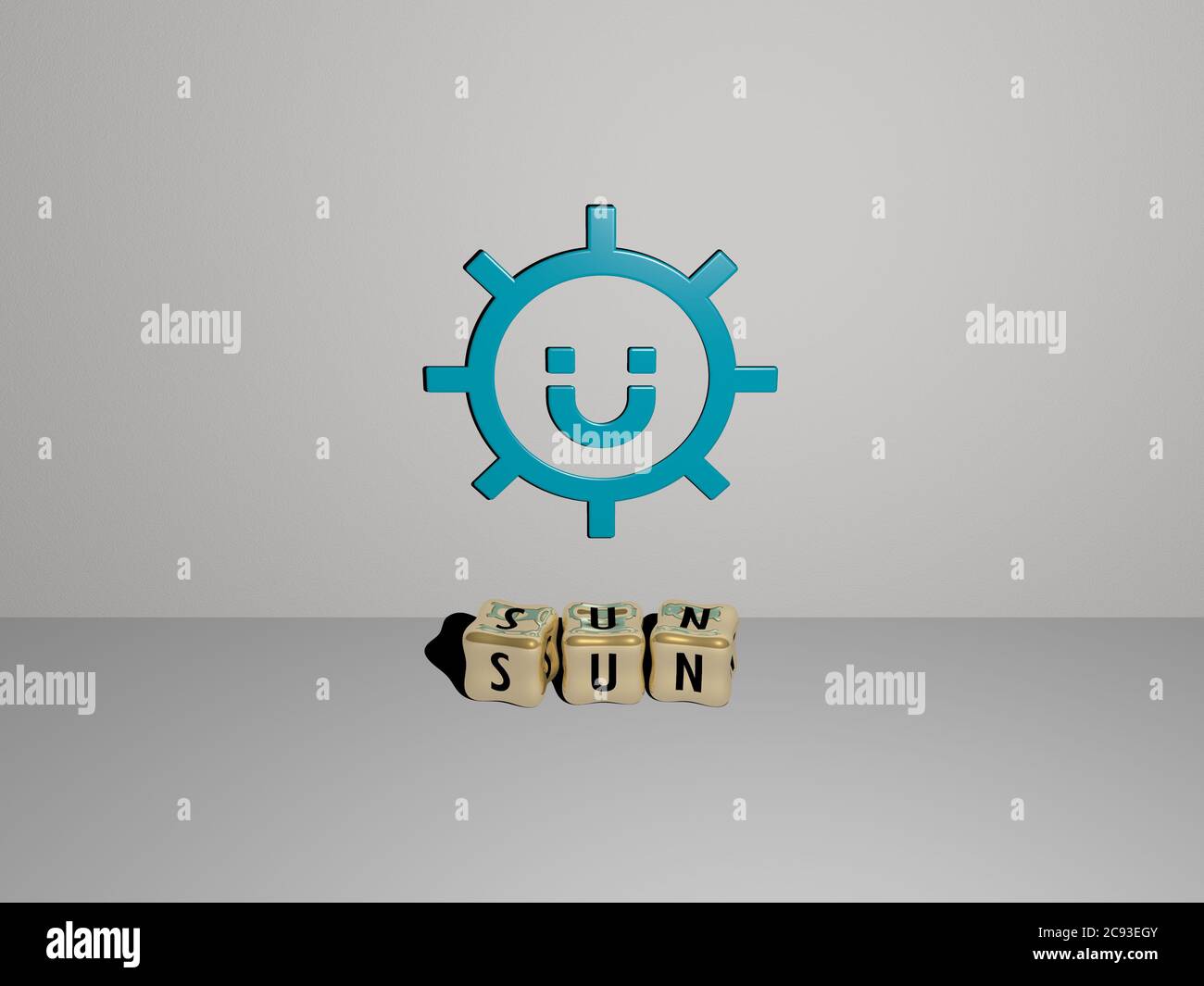 3D representation of sun with icon on the wall and text arranged by ...