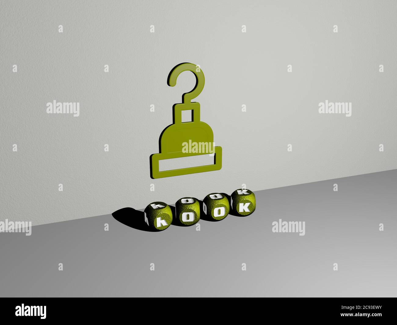 3D graphical image of hook vertically along with text built by metallic ...