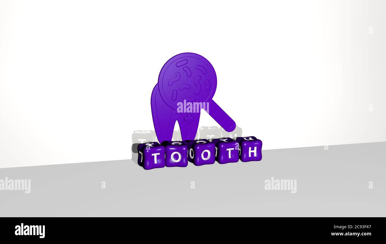 3D illustration of tooth graphics and text made by metallic dice ...
