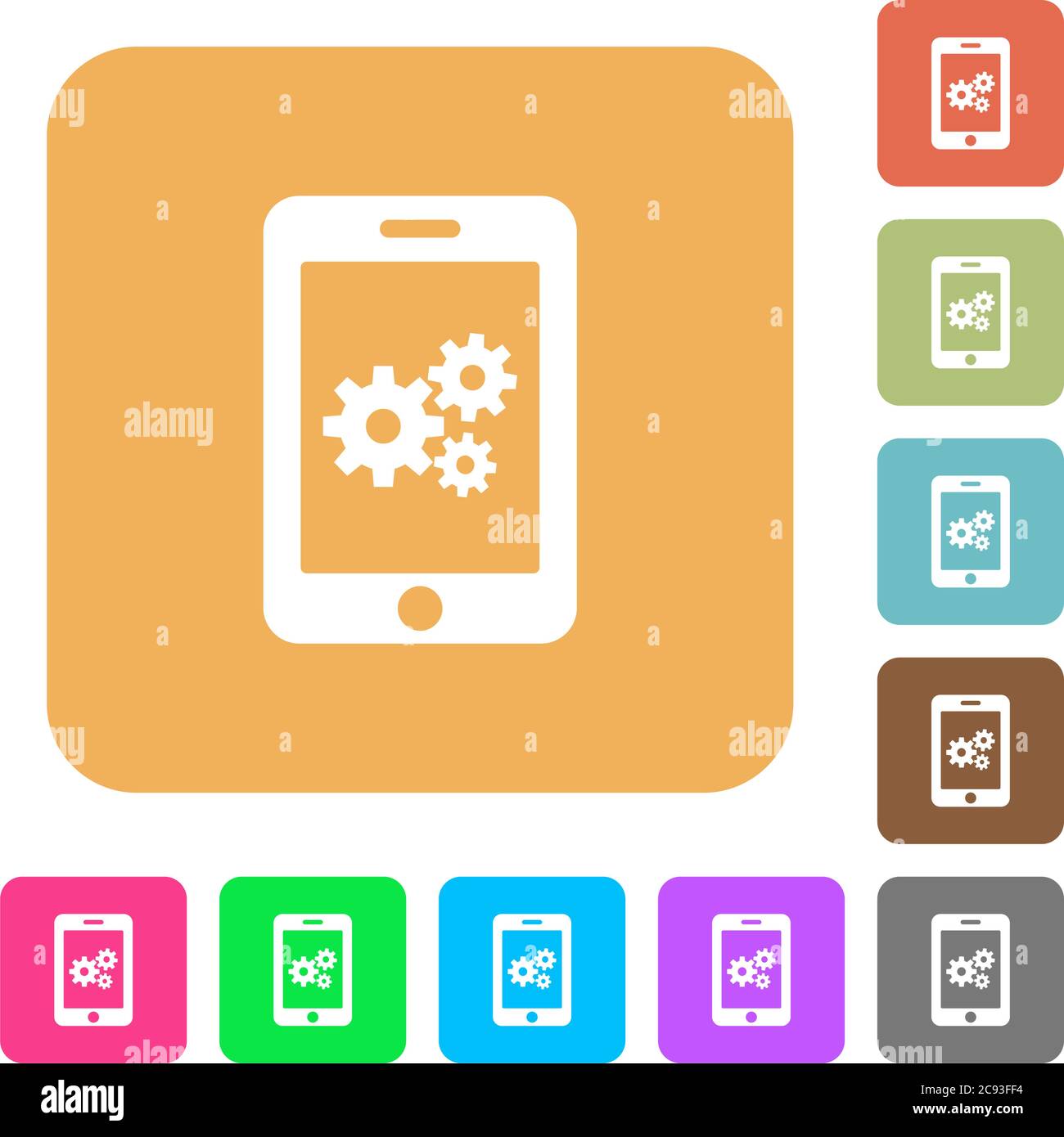 Smartphone settings flat icons on rounded square vivid color ...