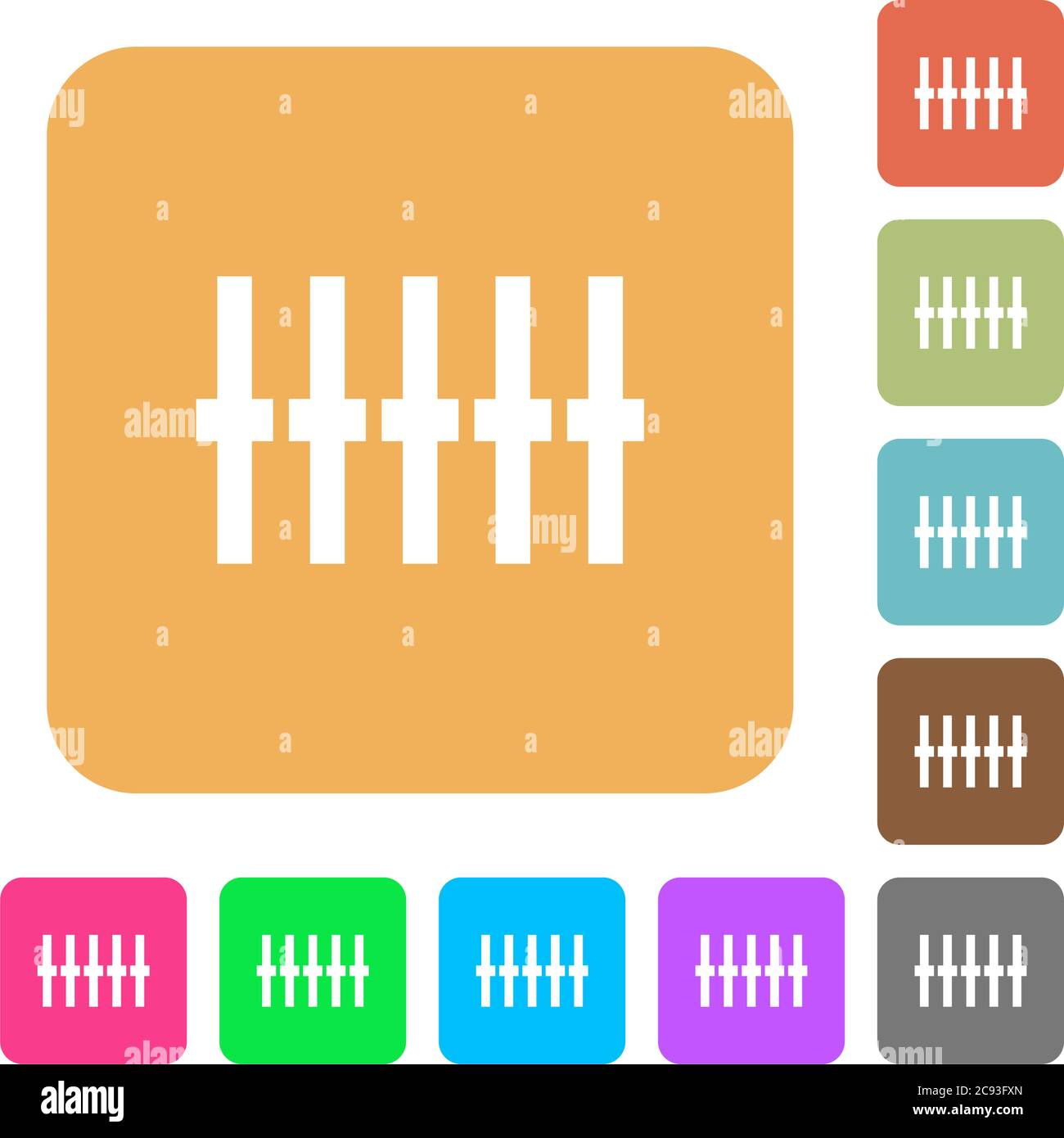 Graphical equalizer flat icons on rounded square vivid color backgrounds. Stock Vector