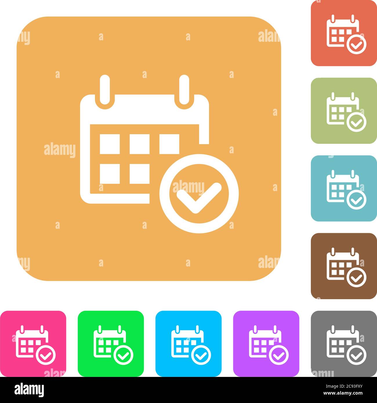 Calendar check flat icons on rounded square vivid color backgrounds ...